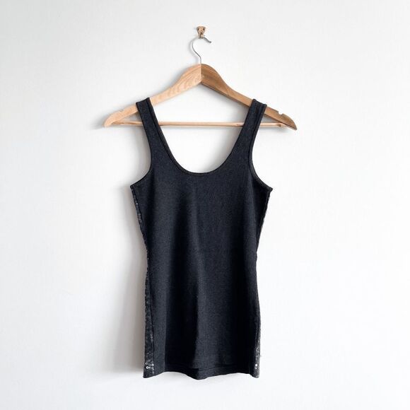 Express Women Sequin Tank Top Sleeveless Stretch Scoop Neck Pullover Black Small - Picture 2 of 6